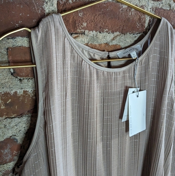 NWT‎ Skies are Blue Medium Tan w/ Silver Thread Cinch Waist Midi Tank Top Dress - Picture 3 of 12